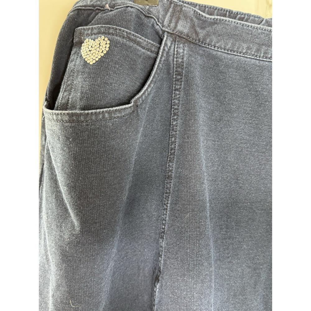 Y2K Midi Skirt Dark Jean Size XL Rhinestone Heart Elastic Waist 2000s Vintage - Picture 3 of 5